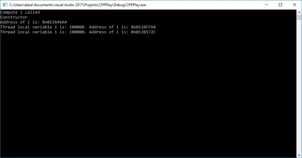 Console output from the code above