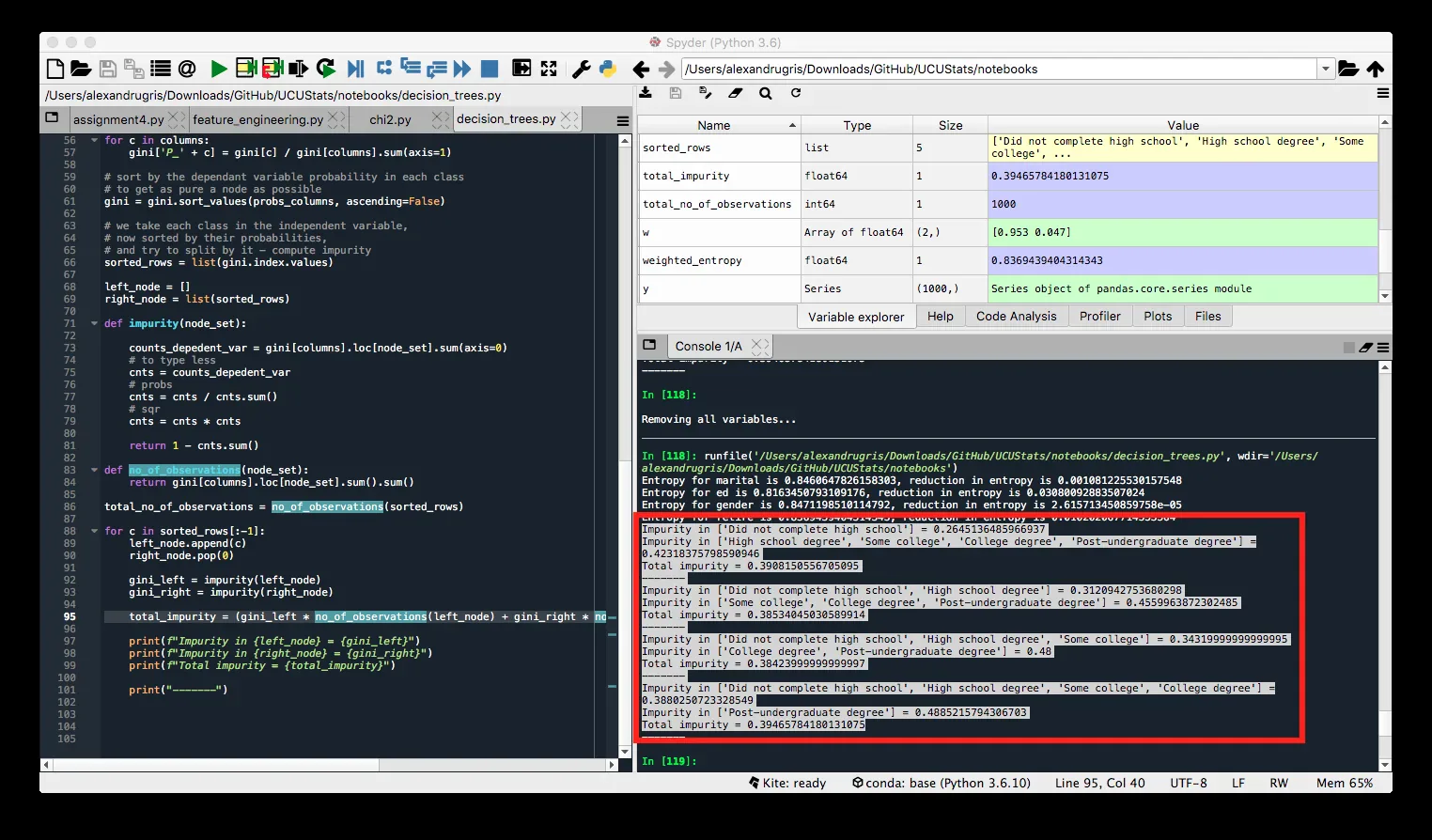 gini dataframe